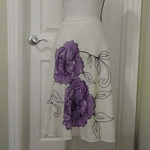 White Linen Skirt With Purple Flowers